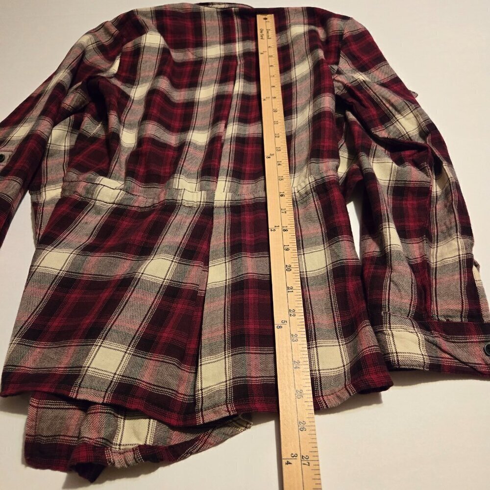 Wild Blue Sadie Robertson Red Plaid Cardigan Completer Shirt Top Sz S - Picture 12 of 16
